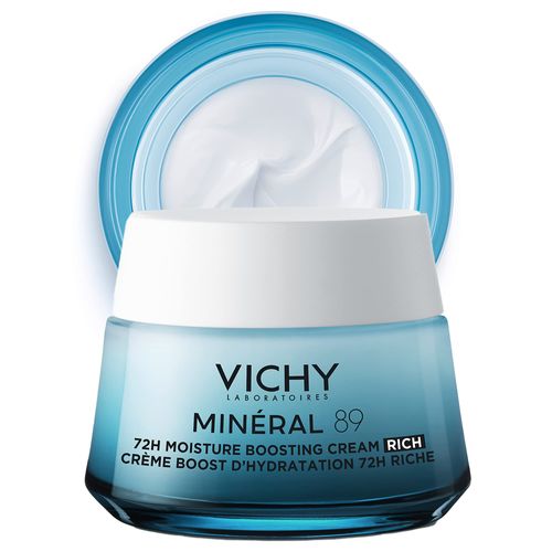 Vichy Minéral 89 100 h Moisture Boost Cream, for Normal and Dry Skin, Rich Cream with Hyaluronic Acid and Vitamins, Fast Absorbing and Non-Greasy, No Fragrances, 50 ml
