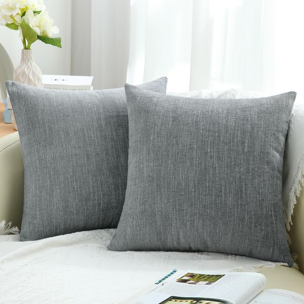 decorUhome Decorative Throw Pillow Covers 22x22 Set of 2, Farmhouse Textured Chenille Square Pillow Covers for Couch Sofa Bed Living Room, Grey