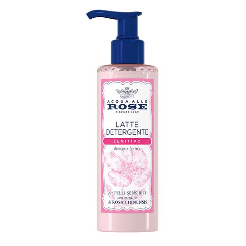Acqua alle Rose, Latte Detergente Lenitivo, Con Estratto di Rosa Chinensis, Ideale per le Pelli Secche o Sensibili, Deterge e Idrata la Pelle Delicatamente, Uso Quotidiano, 200 ml