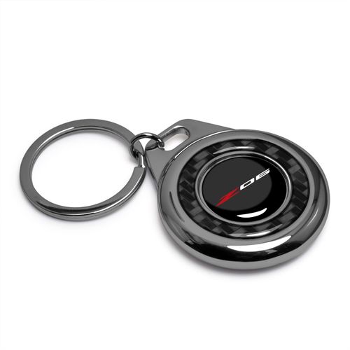 iPick Image for Chevrolet Corvette C8 Z06 Real Black Carbon Fiber Gunmetal Roundel Metal Case Key Chain Keychain, Official Licensed