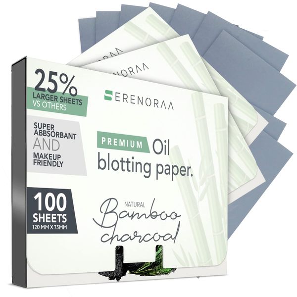 Premium Natural Bamboo Charcoal Oil Blotting Sheets for Face - 3x100 Sheets with Extra Large 5x3" Thick Blotting Paper for Oily Skin - Dispensable Portable Pack - Reduce Skin Acne - Makeup Friendly