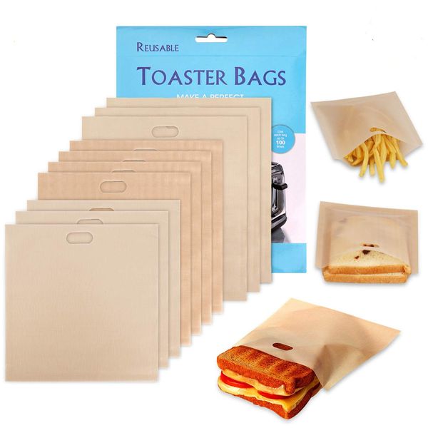 XREXS Non-Stick Wiederverwendbare Toastabags Waschbar, 10 Stück Teflon Toaster beutel für Toast Sandwich Panini Snacks, Sandwich-Bag Anzug für Mikrowelle Grill Toaster LFGB Zertifizierung