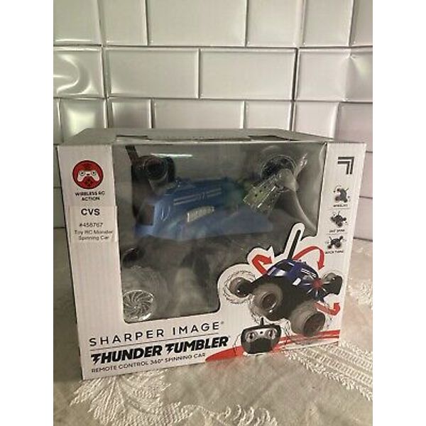 SHARPER IMAGE Blue Thunder Tumbler 360 Spins, Wheelies Remote Control Toy RC Car