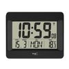 TFA Dostmann Digital Wall Clock, 60.4519.01, Radio-Controlled Clock with Indoor Temperature, Day of the Week (8 Languages), Date, Kitchen Clock, Time Zone Setting, Black, Plastic, (L) 215 x (W) 160 x