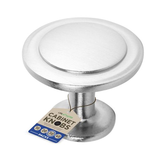Lifemaster 30pcs 1-1/4" Brushed Nickel Cabinet Knobs - Rust-Proof Finish, Modern Design, Strong Zinc Alloy Construction - Complete with Short and Adjustable Screws for Dresser, Drawers, and Cabinets