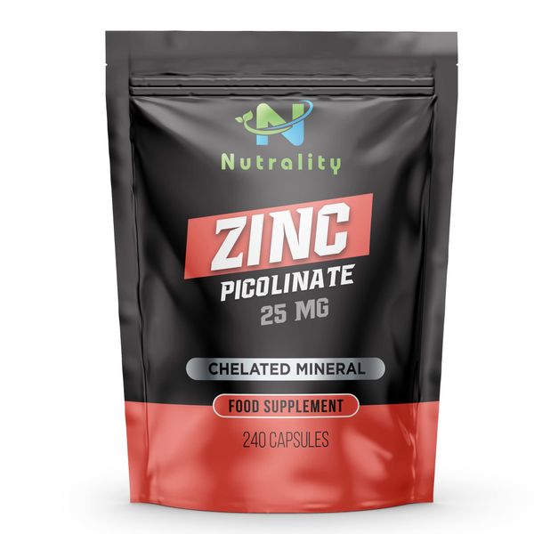 Nutrality Zinc Picolinate 25 mg - High Absorption Immune System Booster, Allergen-Free Zinc Supplement – 240 Day Supply Capsules - Vegan & Vegetarian Friendly