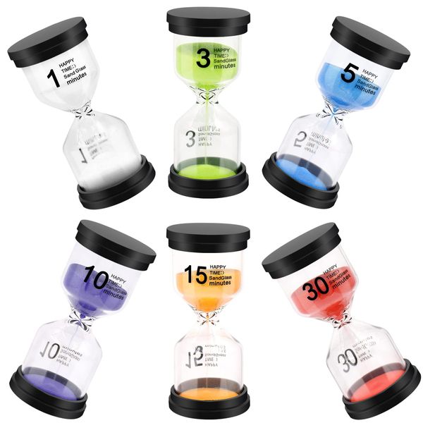 Sand Timer, Hourglass Sand Timers Colorful 1/3/5/10/15/30 Minutes Sandglass Timer with Protective Cover for Classroom Home Office Cooking (Pack of 6) Multicolor