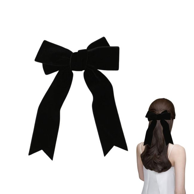 TSHAOUN 2 Stück große Schleife schwarz elegante lange Haarnadelschleife,Band Haarspangen Bowknot Haarnadel mit Satin Vintage Französisch Barrettes Pferdeschwanz Halter Haarstyling Zubehör (Negro)