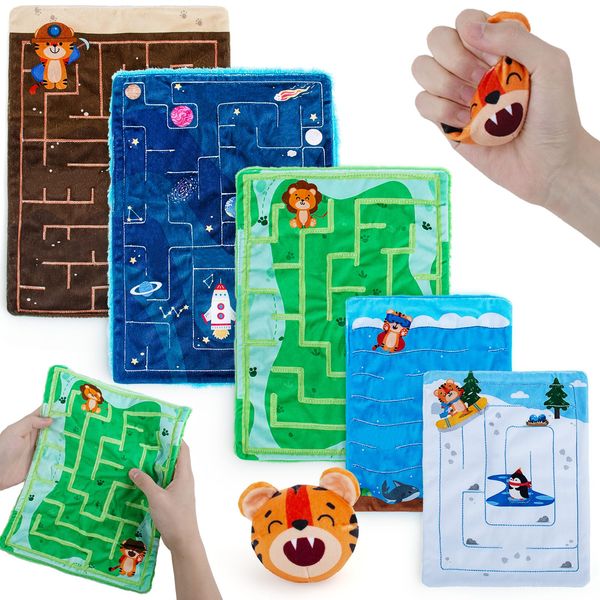 teytoy 5Pcs Marble Maze Mat Sensory Fidget Toys with Stress Relief Ball, Calm Down Corner Supplies, Tactile Sensory Calming Toys for Kids Adults Teens Autism School Classroom Home Supplies, 2 Sizes