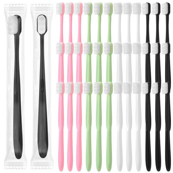 Pinkunn 36 Pcs Soft Bristle Toothbrush Micro Nano Manual Toothbrush with 20,000 Bristles for Sensitive Gums Adult Kids Children, 4 Colors