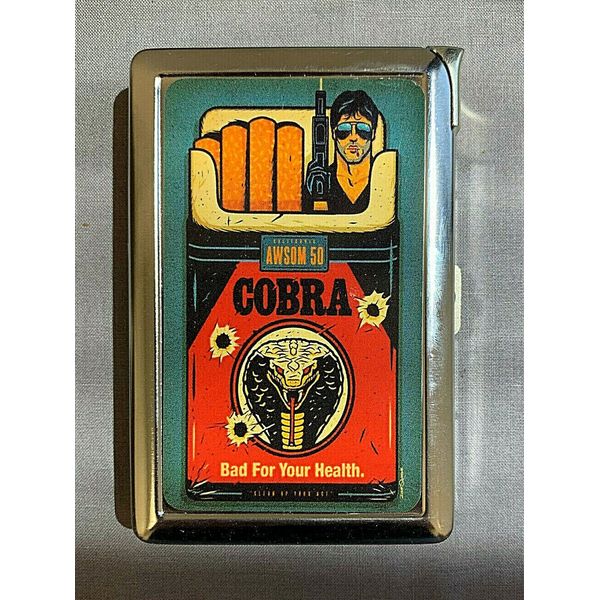 Cobra Bad For Your Health Cigarette Case with Built in Lighter Metal Wallet