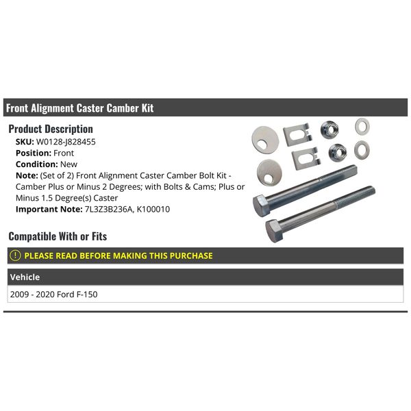 Front Alignment Caster Camber Kit - Compatible with 2009-2020 Ford F-150