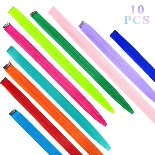 BEAUTY ON LINE 10 Pcs Clip in Hair Extensions, 22 Inch Colored Hair Extensions Party Highlights Long Straight Synthetic Hairpieces for Women/Kids/Girls(Multi Color)
