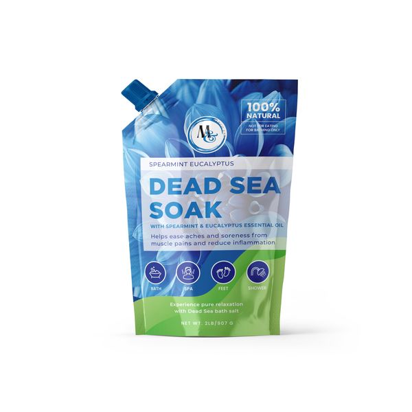 Dead Sea Salts for Soaking, Mineral Salt for Bath, Spa, Shower – More Minerals Than Epsom Salt, Pure and Natural Bath Salt for Foot Soak, Fine 2 Pound (Scent Spearmint Eucalyptus)