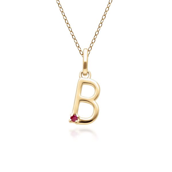 Initial B Ruby Letter Necklace in 9ct Yellow Gold