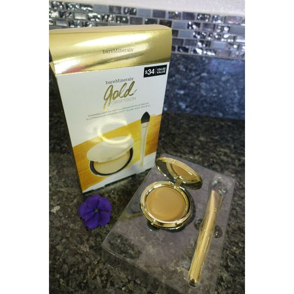 Bareminerals gold obsession chandelight glow illuminator plus brush new in box