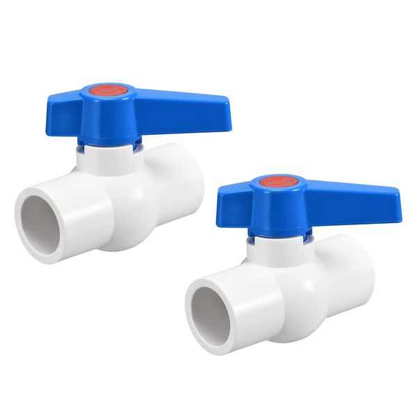 sourcing map Ball Valve, 25mm ID PVC Socket End Shut Off Valve for Aquarium Setup, Sump Pump, Pool, Garden Sprinkler White Blue 2Pcs