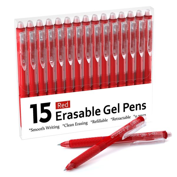 Erasable Gel Pens, 15 Pack Red Retractable Erasable Pens Clicker, Fine Point,...