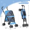 4 Wheels Foldable Pet Stroller Breathable Dog Stroller w/Storage Basket&Skylight