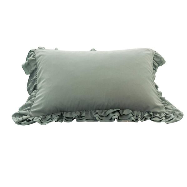 Pillowcase 75x50cm (70x50cm) Solid Envelope Style Nordic Pillowcase with Three Layers Ruffle Wedding (Green)