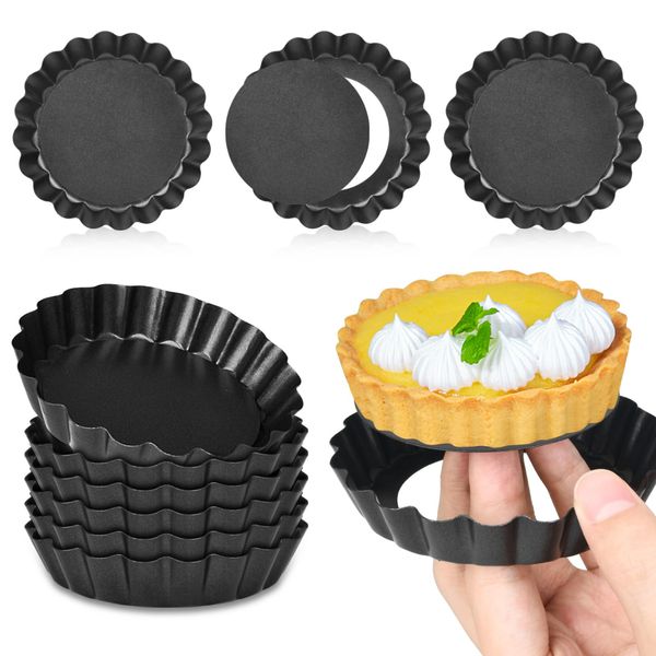 SEGNAYEN Mini Tart Tins, 4 Inch/10cm Quiche Pan, Loose Base Quiche Tins for Baking, Round Tart Pans Set with Removable Bottoms, Non-Stick Fluted Pie Dish Flan Tins Easy to Release, 10 Pack