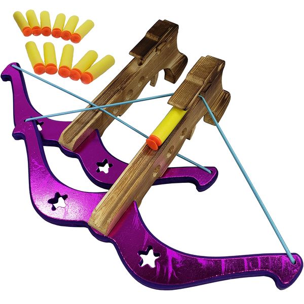 Adventure Awaits! - 2-Pack - Wood Toy Crossbow Set - 12 Foam Suction Darts - for Outdoor Play