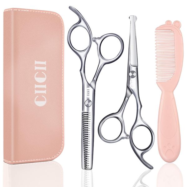 CIICII Kids Hair Cutting Scissors Shears Kit, Safety Round Tip Hairdressing Scissors Set (Hair Trimming Grooming Thinning Shears) for Baby Toddler Children, Hairdresser Home Salon Barber Haircut Kit