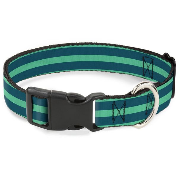 Buckle-Down Plastic Clip Collar - Stripes Pastel Green/Olive - 1.5" Wide - Fits 13-18" Neck - Small