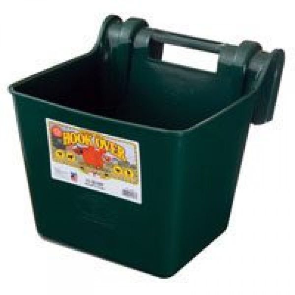 Little Giant® Plastic Hook Over Feeder | Mountable Livestock & Pet Feed Bucket | Horse Feed Bucket | Made in USA | 15 Quarts | Green