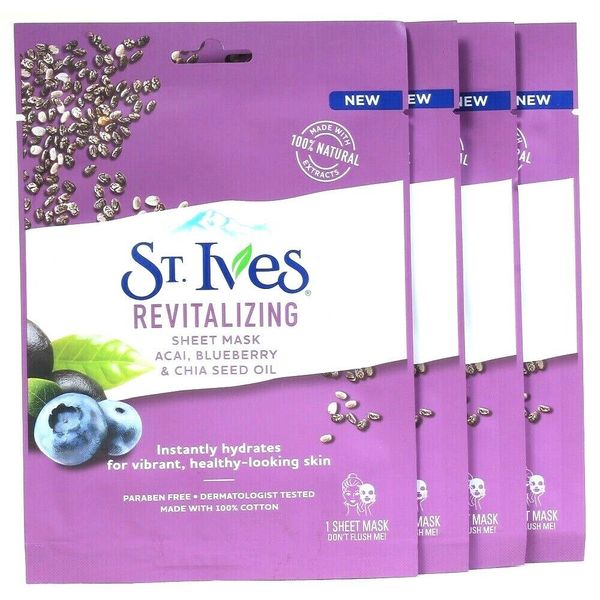 4 St Ives Revitalizing Acai Blueberry & Chia Seed Oil Hydrating 1 Ct Sheet Mask