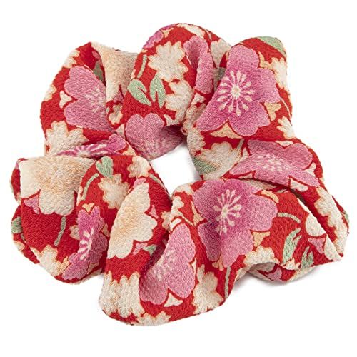 Noren Scrunchies (Red/Pink) Japanese Pattern, Hair Elastics, Hair Ornament, Assorted Sales, Adults, Souvenir, Gift, Gift, Rubber