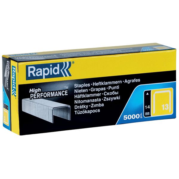 Rapid High-Performance Staples for Textiles, Finewire No. 13, Leg Length 14mm, Staple Gun Staples, Galvanised Steel, 5000 Pieces, Boxed (11850500)