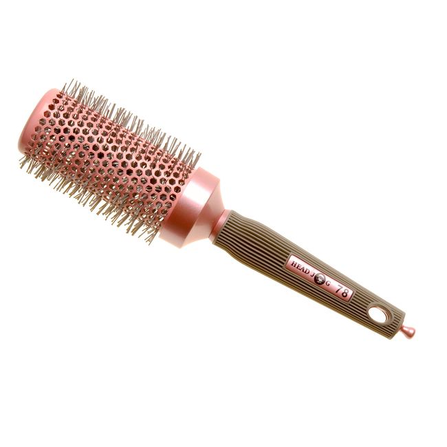 Head Jog 78 Pink Radial Brush. Ceramic Coating Barrel with Nylon Bristle & Rubber Handle. Lightweight & Durable Hair Brush for Hairdressing. Reduce Frizz for Healthy Looking Hair. (43mm)