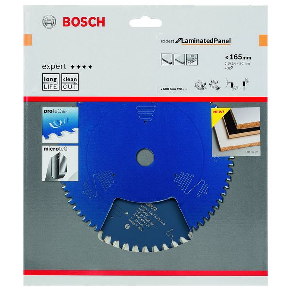 Bosch 2608644128 Circular Saw Blade Expert for Laminated Panel, 165mm x 20mm x 2.6mm, Blue