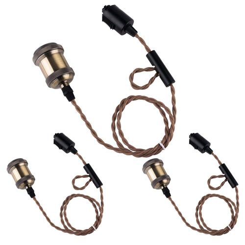 Joint Lighting, Set of 3, For Duct Rail, e26 Bulb Socket (GT-GD-DT03-3B) Brass Socket Lighting, Pendant Light, 1 Light, Stylish, Scandinavian Retro, Antique Hanging Light, For Lighting Rails, LED