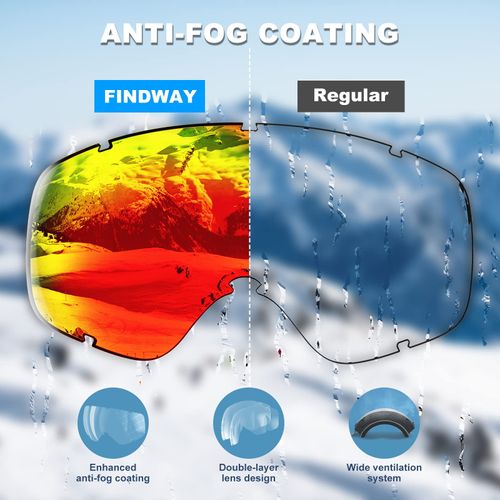 Findway Ski Goggles Snowboard Goggles for Glasses Wearers Men Women Adults Teenagers OTG UV Protection Compatible Helmet Anti Fog Ski Goggles Spherical Mirrored