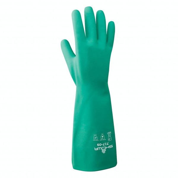 SHOWA 727-07 Nitrile Unlined Chemical Resistant Glove, Small (Pack of 12 Pairs), Light Green