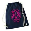 Flox Creative Navy Drawstring Bag Neon Pink Sugar Skull