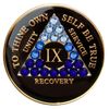 Sobriety Chip AA Blue Transition Bling Crystallized Black Triplate (9 Year)