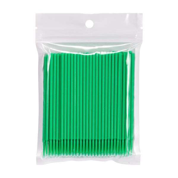 Annhua Micro Applicator with Cotton Swabs, Set of 100, Disposable Micro Stick Applicator, Eyelashes, Makeup Tool, Disposable, Makeup Brush, Eyelash Brush, Mascara Brush, Eyelash Growth Tool, Bendable, High Fiber, Green