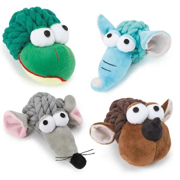 Dog Toy Knotted Rope Animal Ball Head Elephant Frog Mouse Monkey or Set of All 4 (1 Toy - Seller's Random Choice)