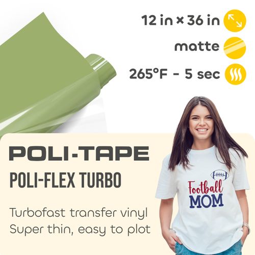 Poli-Flex® Turbo – Olive Matte Heat Transfer Vinyl (HTV) – 12" x 36 in for T-Shirts, Iron - On Vinyl, Easy to Cut & Weed - Extra Durable