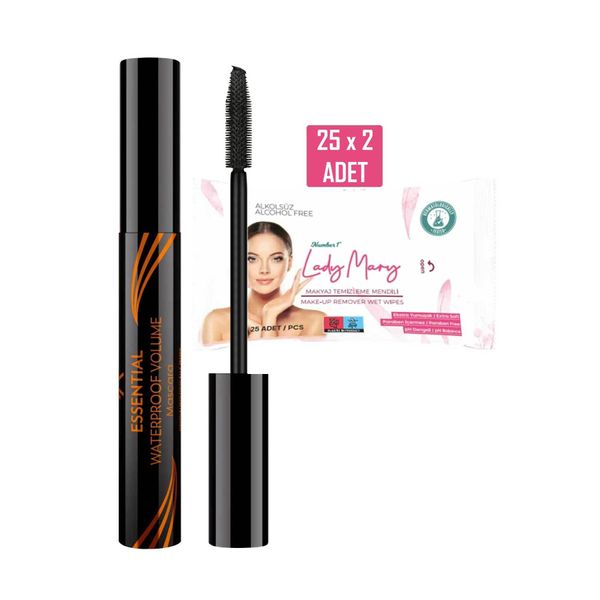 Essential Waterproof Mascara - Suya Dayanıklı Maskara ve 25 x 2 Adet Makyaj Temizleme Mendili