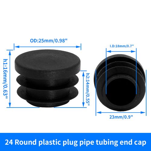 Unlorspy 24 Pack Black Round Plastic Hole Plugs, 1 Inch (25mm OD) Round Plastic End Caps for Metal Tubing, Chair Table Stool Leg