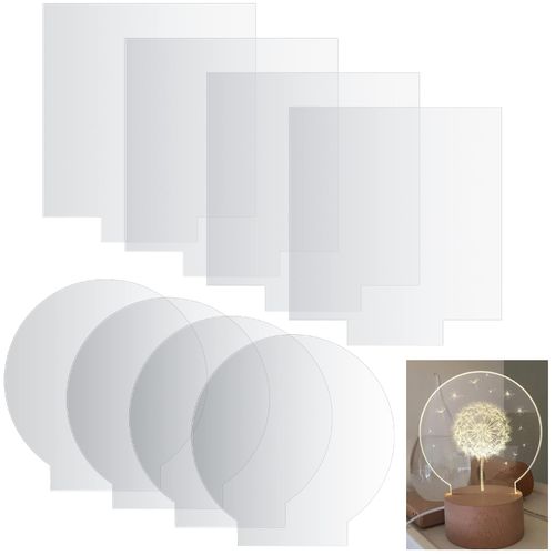 Pack of 8 Transparent Acrylic Plates, Round Squares, Clear Acrylic Glass 2 mm Sheet, Plexiglass Plates, Plastic Acrylic Sheets for LED Light Base, Signs, Paintings, DIY Display Projects