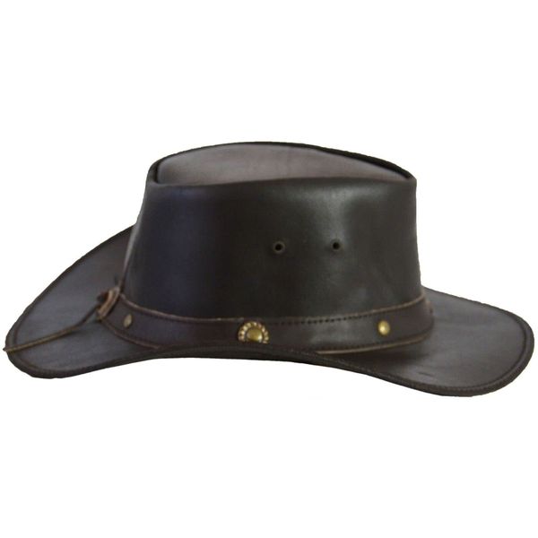 Concho Stud Brown Real Leather Aussie Western Style Cowboy Bush Hat Rodeo