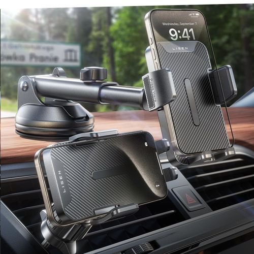 LISEN Back to School Car Phone Holder Mount, 3 in 1 Dashboard Air Vent Windshield Cell Phone Mount for Car, Adjustable Holders for Your Vent for iPhone 16 Pro Max Plus 16 15 14 13 Samusung, Black