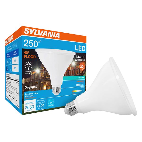 SYLVANIA Night Chaser LED PAR38 Light Bulb, 250W=25W, Wet Rated, 2650 Lumens, 5000K, Daylight - 1 Pack (74794)