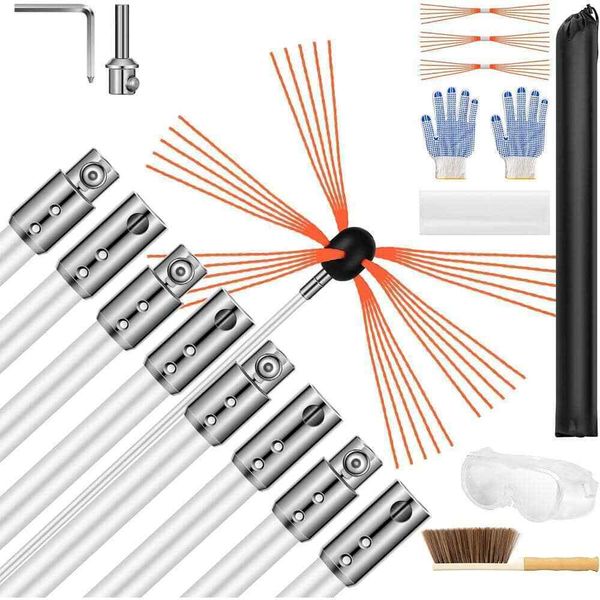 26 Feet Fireplace Cleaner Flexible Chimney Sweep Kit w/8 Rods and 3 Replaceable