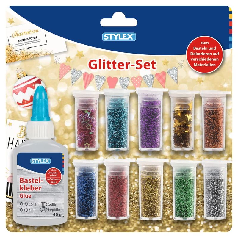 Glitter Confetti Set Consists of Glue + Each with 5 Pots Glitter Powder ...